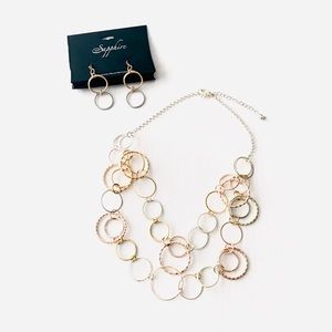 Two Toned Lightweight Bib Necklace and Earring Set